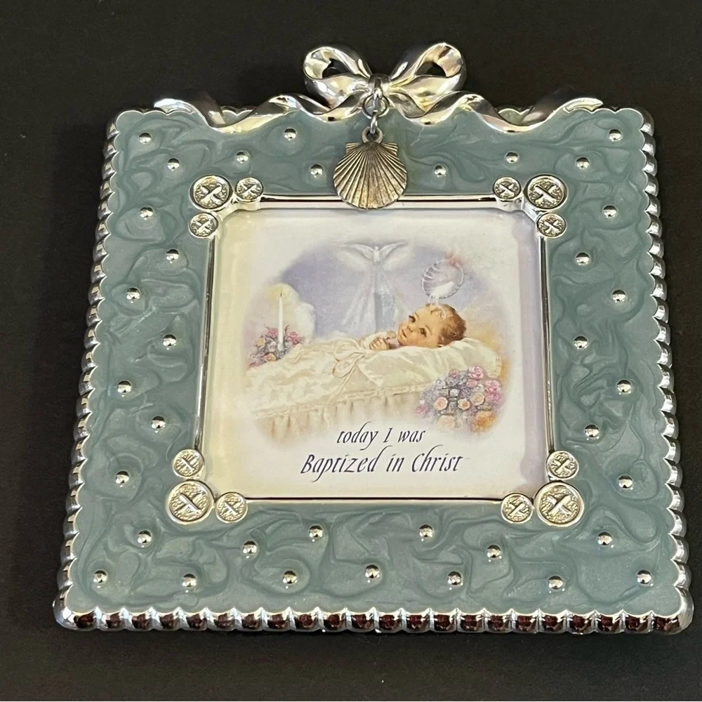 Today I Was Baptized in Christ Photo Frame Baby Silver Teal Turquoise Beach